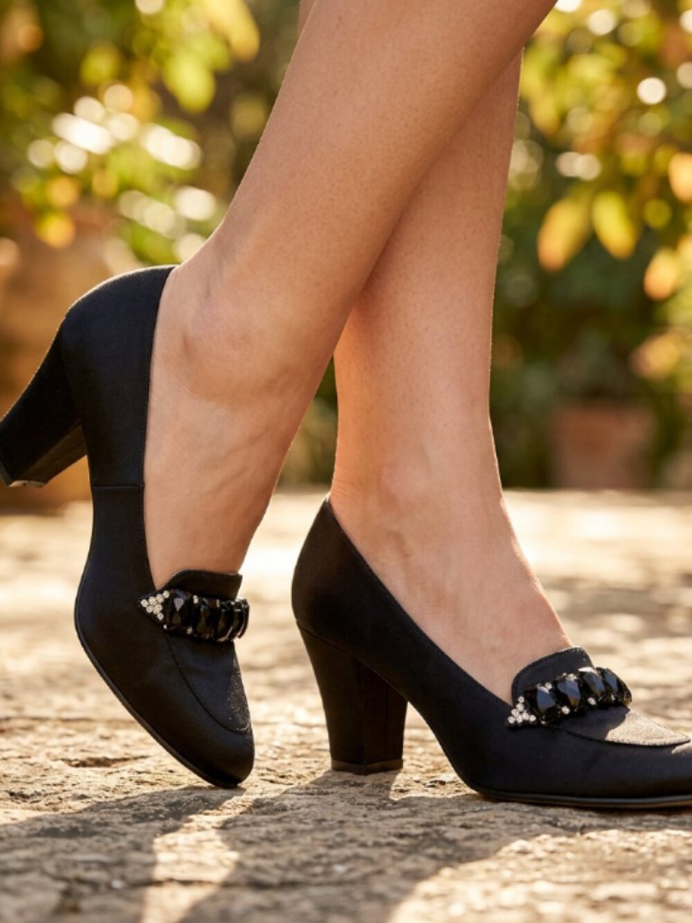 Vtg 90s Casadei black satin jeweled pumps heels